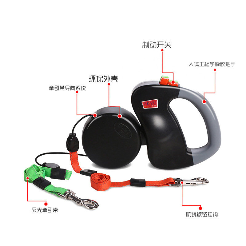 Cuerda de tracción de doble cabeza para mascotas cuerda de tracción retráctil automática un arrastre dos Dispositivo de paseo de perro de doble cabeza cuerda de perro suministros para perros