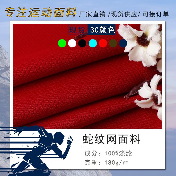 现货100D纬编T恤蛇纹网 精梳涤纶网眼布 弹力透气运动休闲装面料
