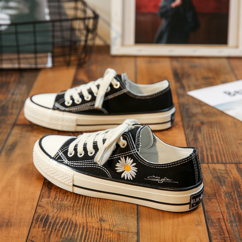 Daisy Low-top Canvas Shoes Female Students Korean Style 1970s Retro All-match Women's Shoes GD Same Style Instagram Style Board Shoes Trendy