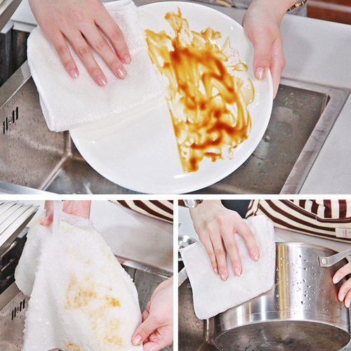 Thickened bamboo fiber dish towel, household cleaning, water-absorbent, non-stick oil dishcloth, kitchen supplies, lazy rag