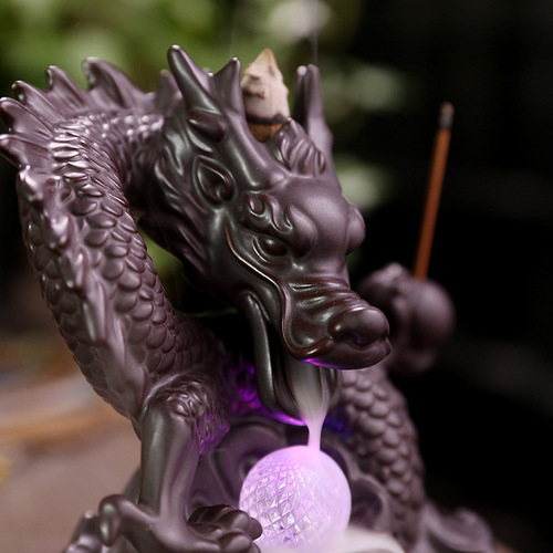 Cross-border ceramics Chinese style auspicious dragon backflow incense burner creative LED light backflow sandalwood burner home accessories original decoration