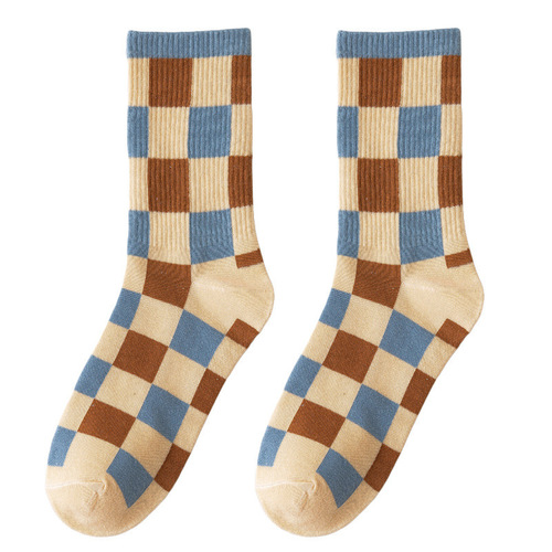 Spring and summer medium tube INS trendy socks for women British plaid fashion women's socks