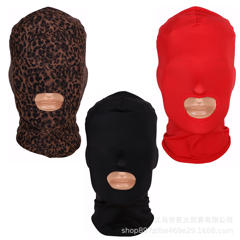 Productos adultos del sexo rojo sombrero negro máscara cubierta completa cara expuesta boca ojo tela de poliéster