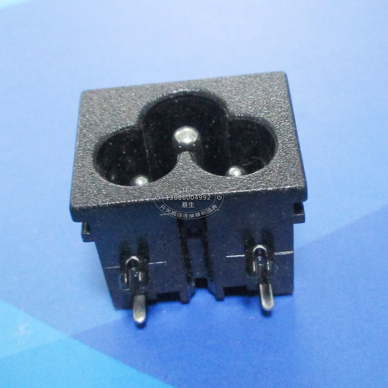 梅花尾AC输入接口23*18两脚插板一脚焊线三芯米老鼠电源插座DB-6