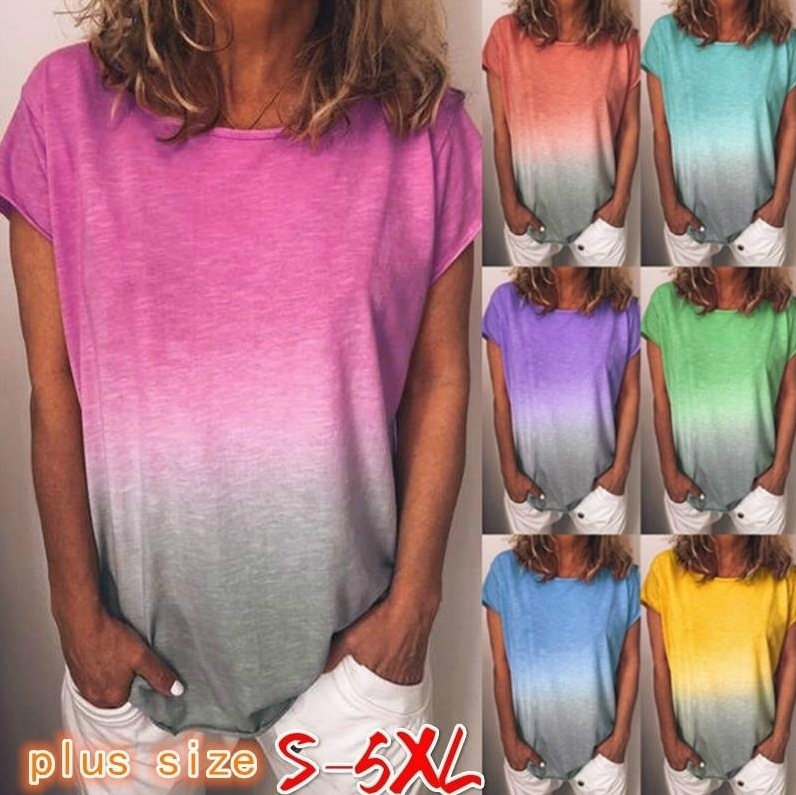 Summer rainbow T-shirt with a round collar