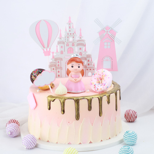Copyright baking cake decorations birthday decoration princess prince castle balloon clouds card and flag plug-in