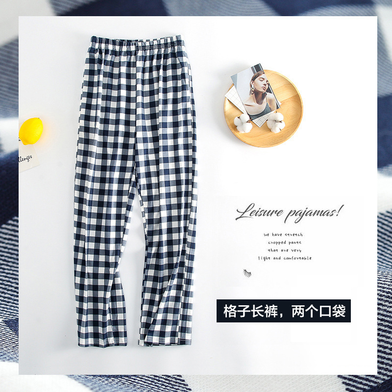 Youth Summer Cotton Plaid Pajama Pants Women's Summer Cotton plus size Women's Pants Comfortable Breathable Casual Home Pants