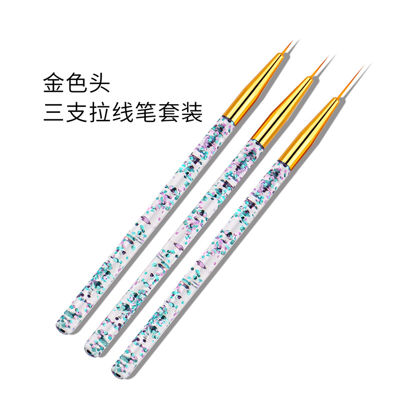 Traje de pluma de dibujo de uñas de Venta caliente transfronteriza 3 piezas pluma de pintura de uñas con pluma de dibujo de diamantes colección de pluma de pintura