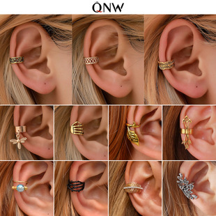 European and American ins style ear clip without ear hole retro simple personality leaf ear clip cross-border hot selling earrings wholesale