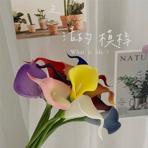 Cross-border PU mini calla lily artificial flowers wholesale wedding decoration artificial feel bridal bouquet artificial flowers