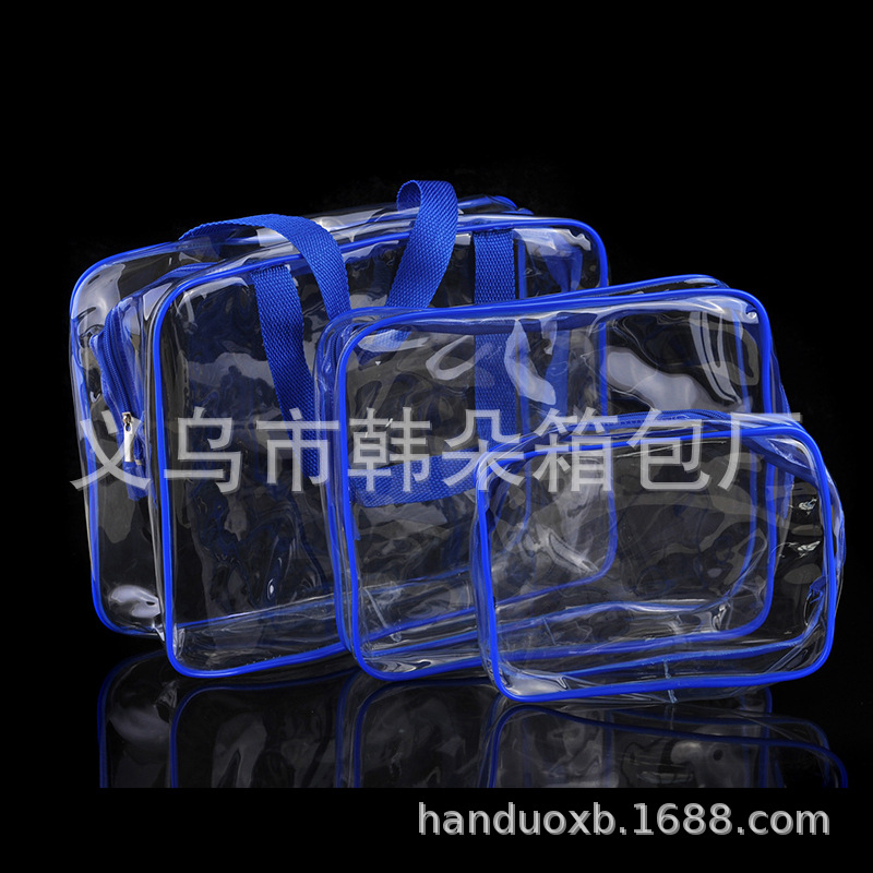 PVC bolsa de lavado transparente de tres piezas multi-funcional impermeable Portátil Bolsa de almacenamiento bolsa de viaje traje impreso logotipo