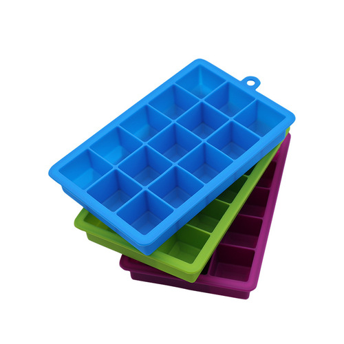 Silicone ice tray food grade DIY household ice making box 15 grid square with lid silicone ice cube mold wholesale