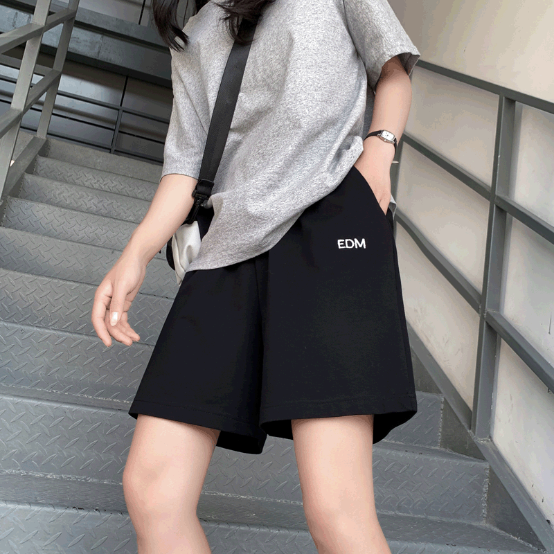 Cotton Sweatshirt Five-Point Sports Shorts Women's Summer Thin Loose Casual Straight Hong Kong Style Trendy Ins Mid-Pants High Waist