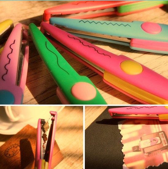 Juego de tijeras de encaje creativas para niños, venta al por mayor, tijeras onduladas de plástico de seguridad para álbumes de fotos DIY hechos a mano