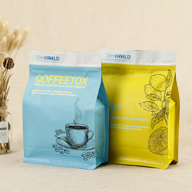 彩印咖啡粉包装 袋塑料八边封拉链袋 塑料铝箔复合拉链袋印刷logo