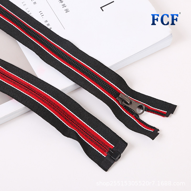 厂家直销5#开尾尼龙拉链红白花带童装羽绒棉服女装拉链代发拉链