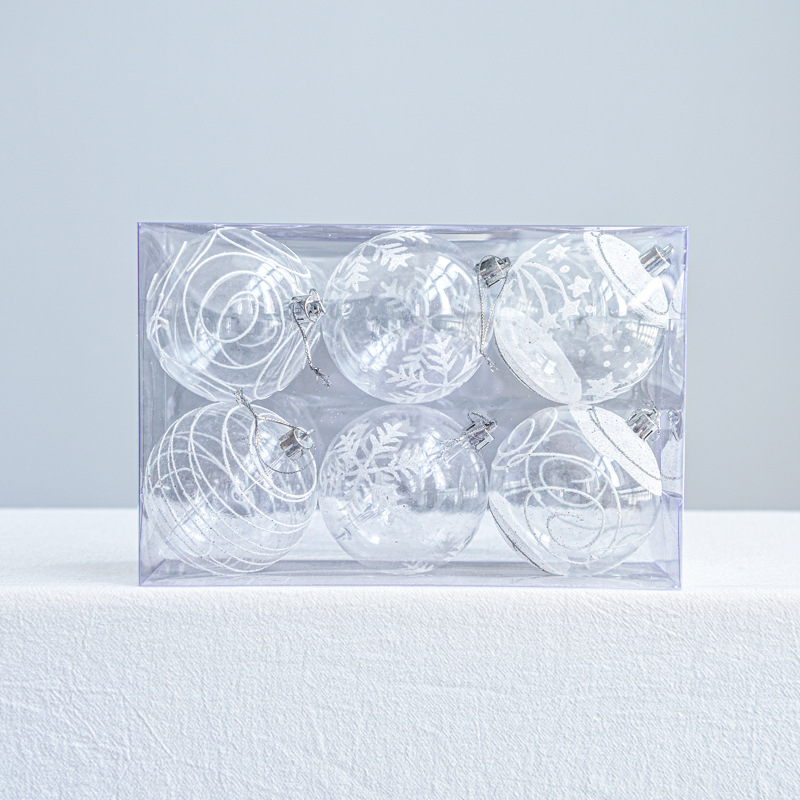 Hong Kong Heng 5,5 cm transparente copo de nieve BOLA DE Navidad árbol de Navidad decoración colgante colorido Bola 6 Paquete de diseño de decoración de Navidad