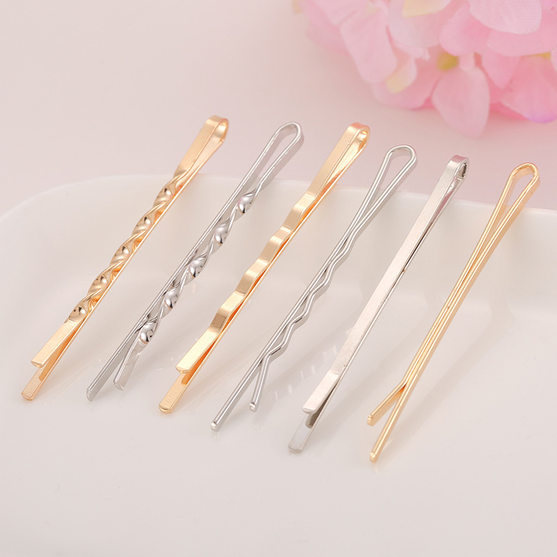 金色の波一字クリップ曲げアーチ一字クリップ5.5cm麻花ヘアクリップdiyアクセサリーヘアクリップ部品卸売り|undefined
