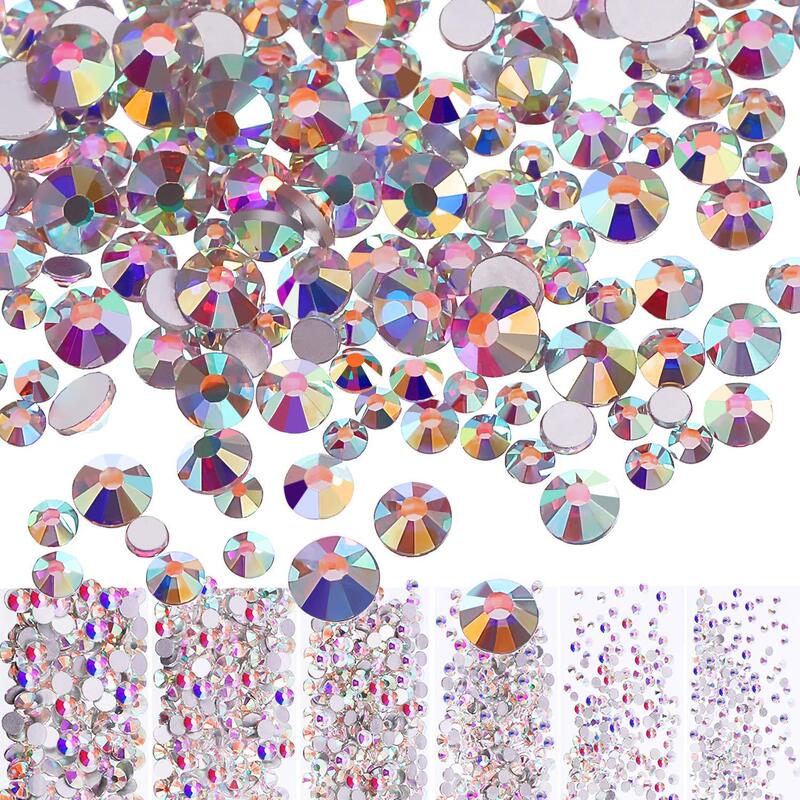 European and American nail art nail AB colored diamond size mixed Crystal AB diamond nail art rhinestone round bead flat back glass charm drill