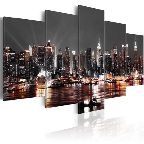 Modern simple five-piece three-color night scene city spray painting creative sofa background wall decoration painting hanging painting oil painting