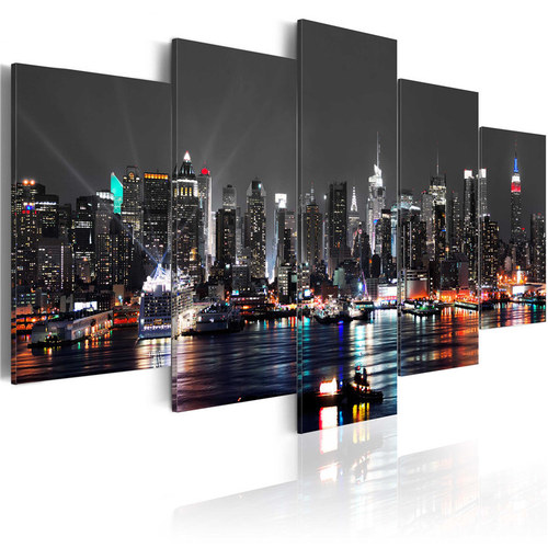 Modern simple five-piece three-color night scene city spray painting creative sofa background wall decoration painting hanging painting oil painting