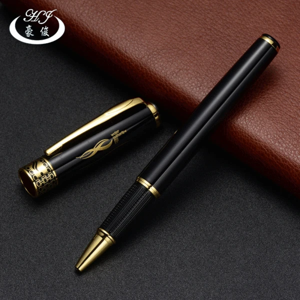 Embossed grid metal signature pen metal ball pen insert set neutral gift advertising pen black business stainless steel