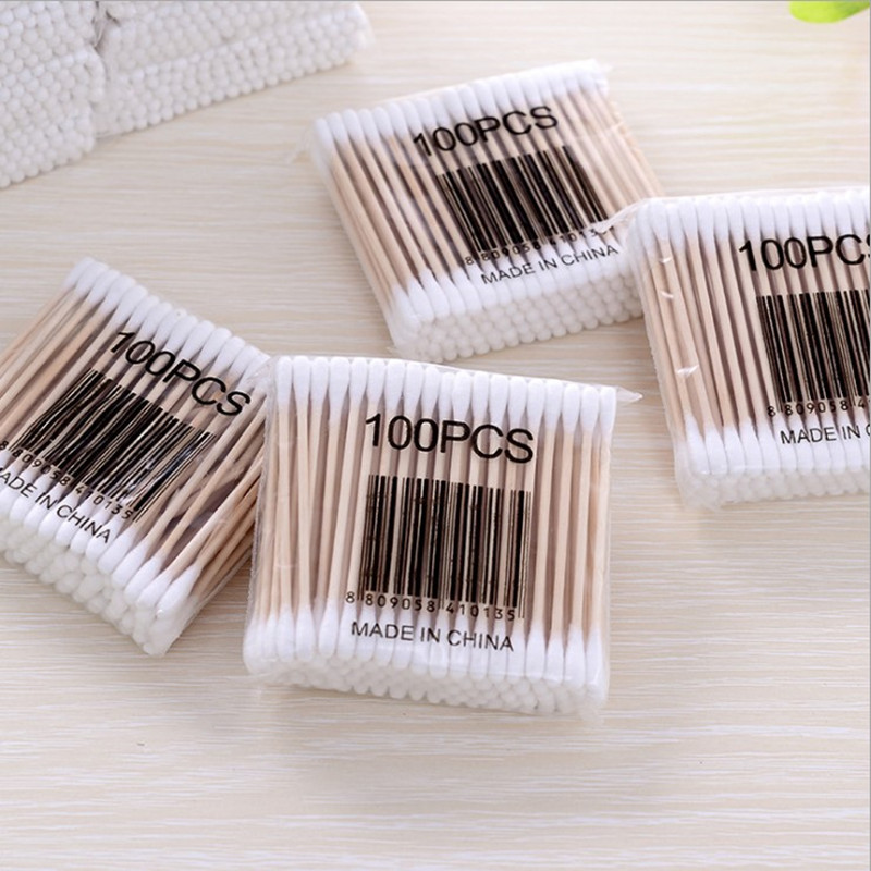 100 Cotton Stick Disposable Cotton Stick Spiral Pattern Multicolor Cotton Stick Makeup Remover Double Head Cotton Stick Wooden Stick