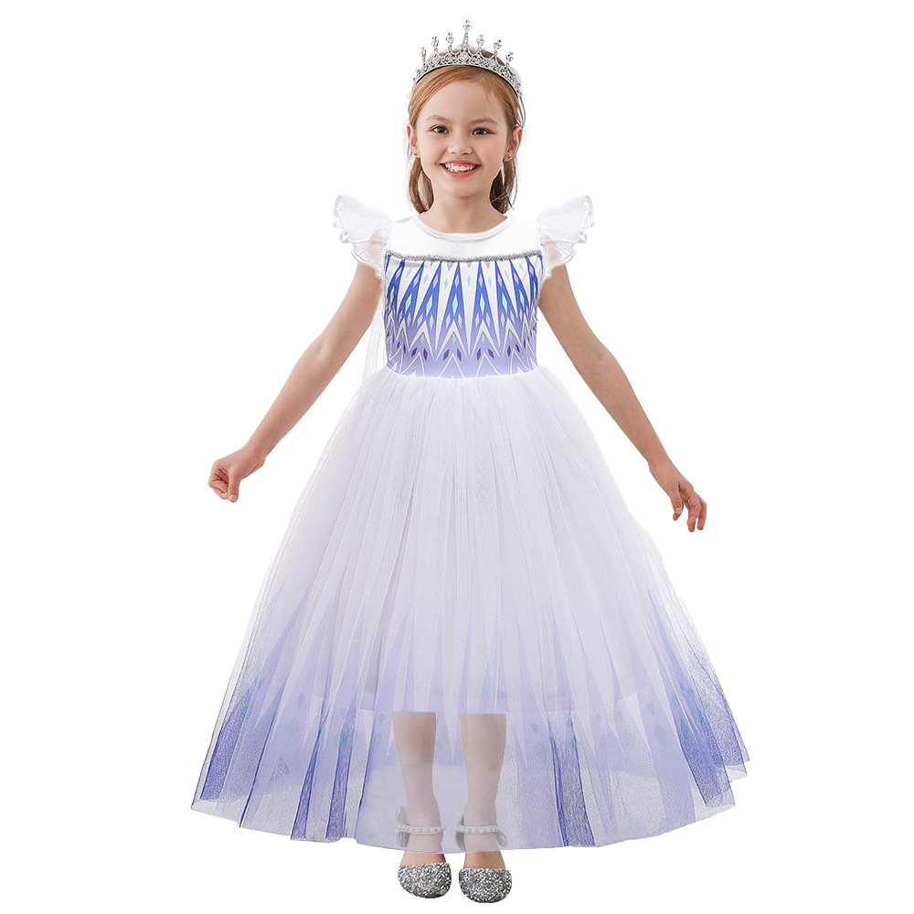 Frozen Children's Dress Flying Sleeve Lace Gradient Ruffled Puffy Princess Dress cosplay Costume