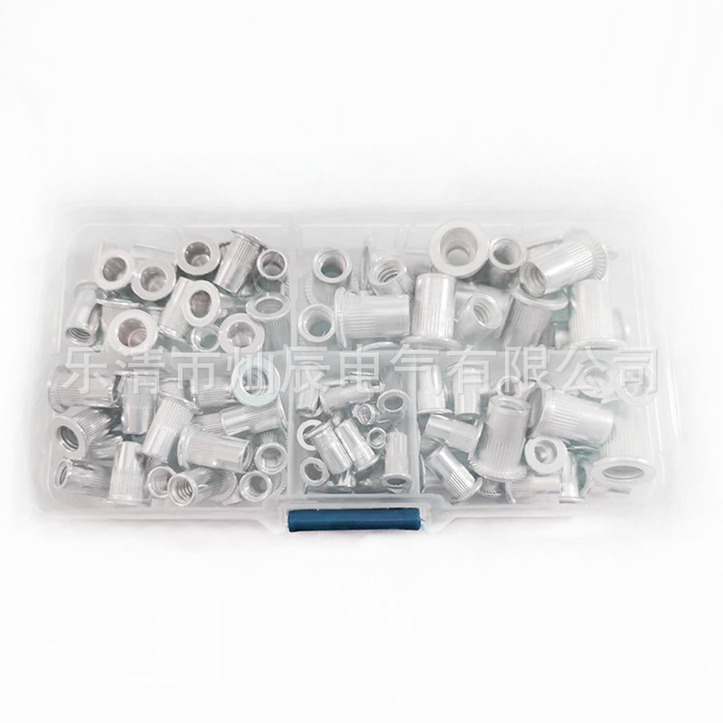 跨境货源 100pcs盒装铝制铆螺母英制组合 平头拉柳螺母套装 批发