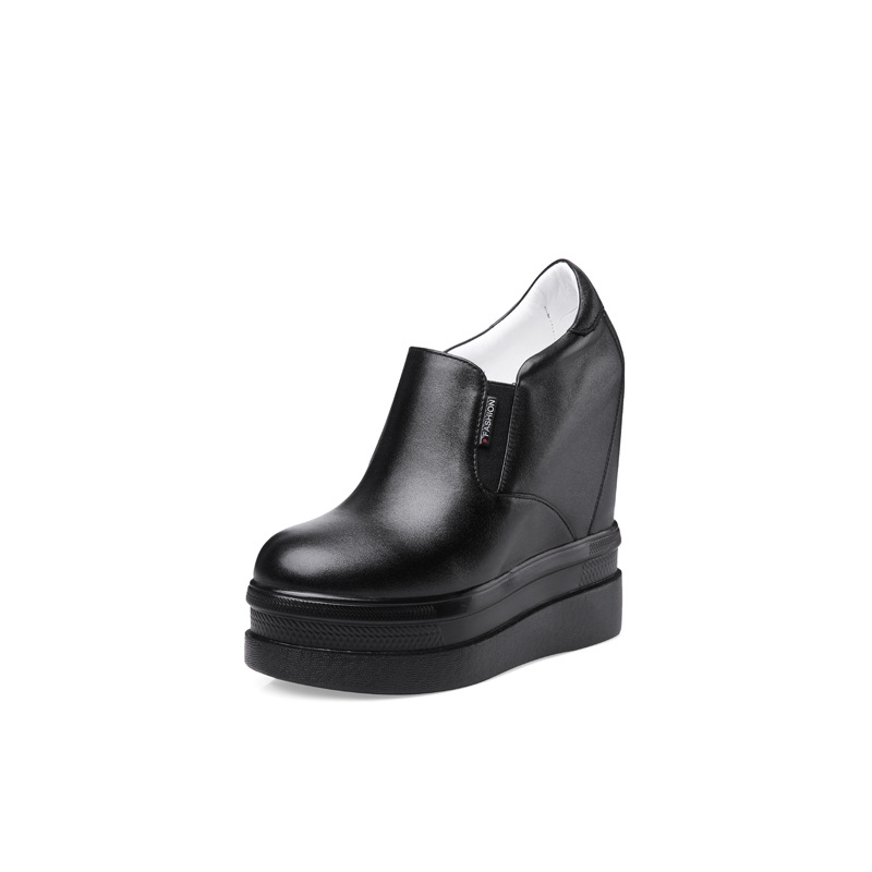 Giày sneaker nữ đế chunky tăng chiều cao 14 cm phong cách thể thao — màu đen