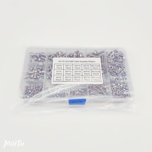 304 stainless steel 500pcs boxed set M3M4M5 pan head screws bolts nuts round head hexagonal screws