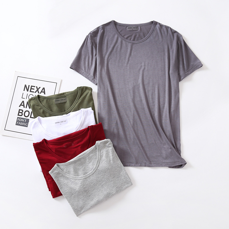 Modal crew neck short sleeve T-shirt men's summer solid color casual top loose base shirt home pajamas T-shirt wholesale