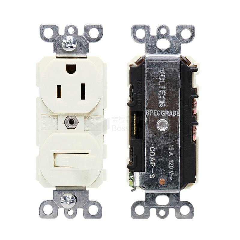 厂家直销美标开关插座15A美式一开一插墙壁插座 美规拨动开关插座