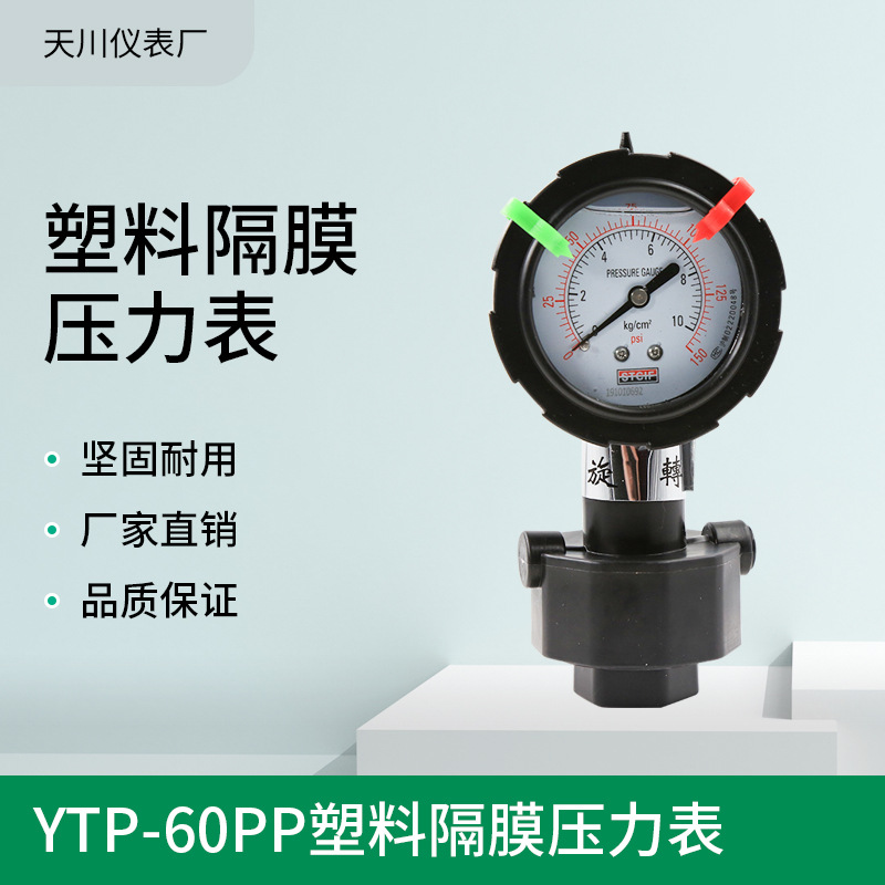 厂家销售天川 YNTP-60PP全塑隔膜压力表 耐酸压力表 耐碱压力表