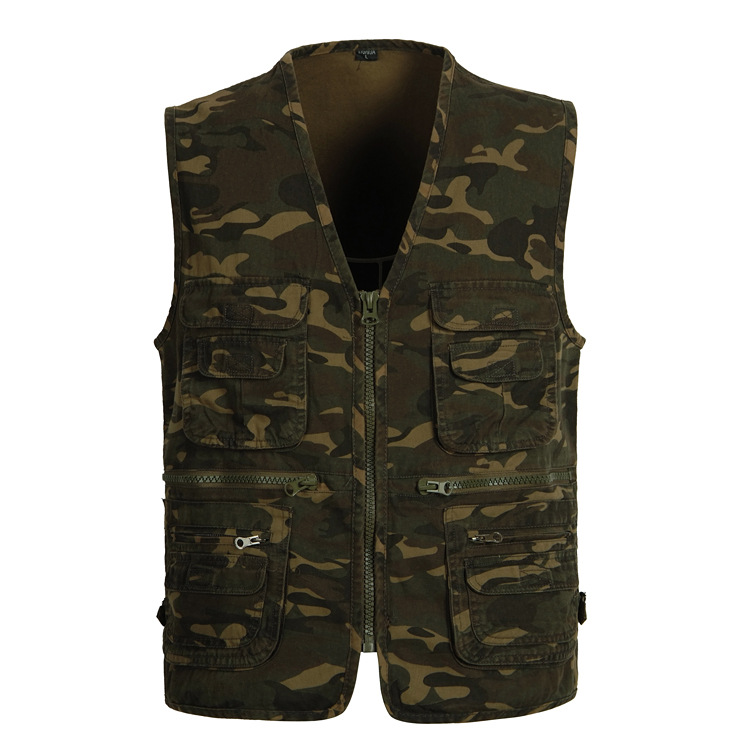 Men's camouflage cotton vest for middle-aged and elderly men, suitable for outdoor use, multi-pocket photography, and fishing. #31