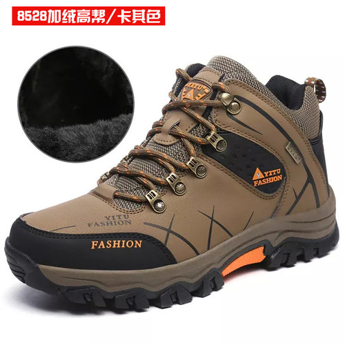 New outdoor hiking men's travel shoes, sports and leisure running autumn and winter men's shoes, warm and velvet high-top outdoor shoes
