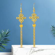 气质仿24k黄金耳环流苏网红直播中长款耳坠女 沙金蝴蝶结耳饰品