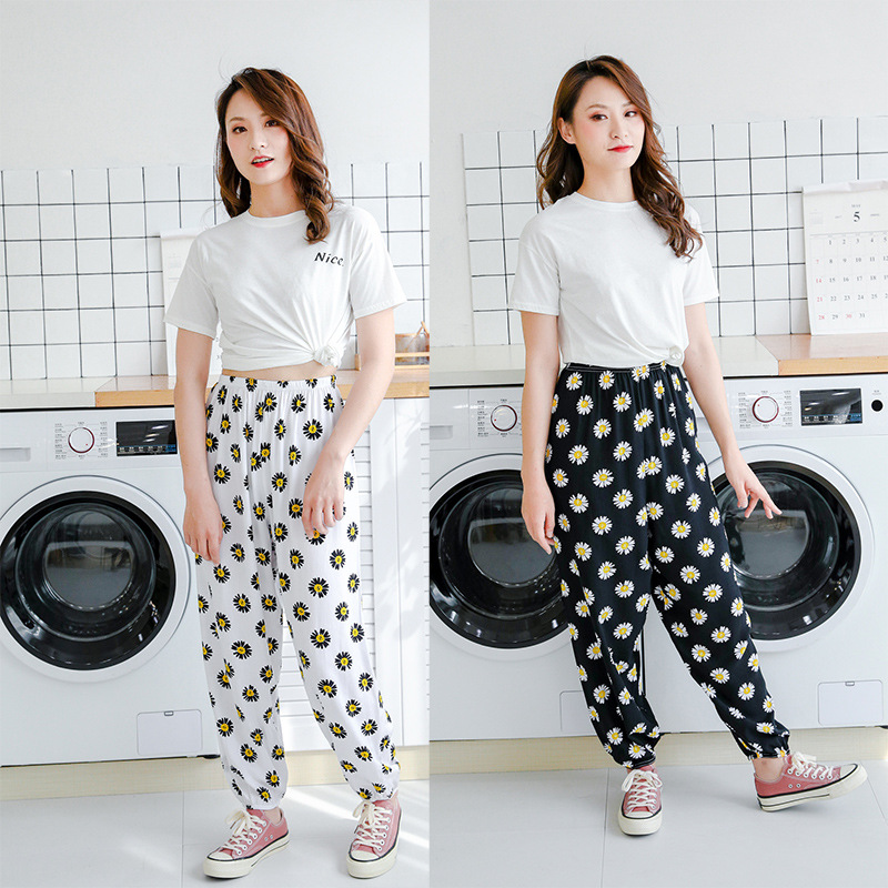 女士夏季防蚊长裤子棉绸宽松灯笼睡裤薄款高腰垂感时尚韩版沙滩裤