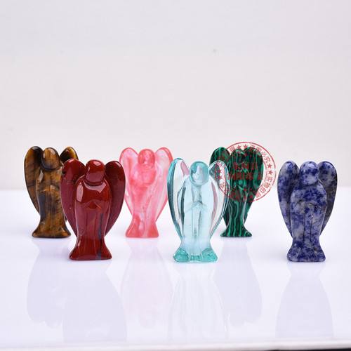 Natural 2-inch crystal angel carving ornaments jade quartz semi-precious stone crafts home gift box set