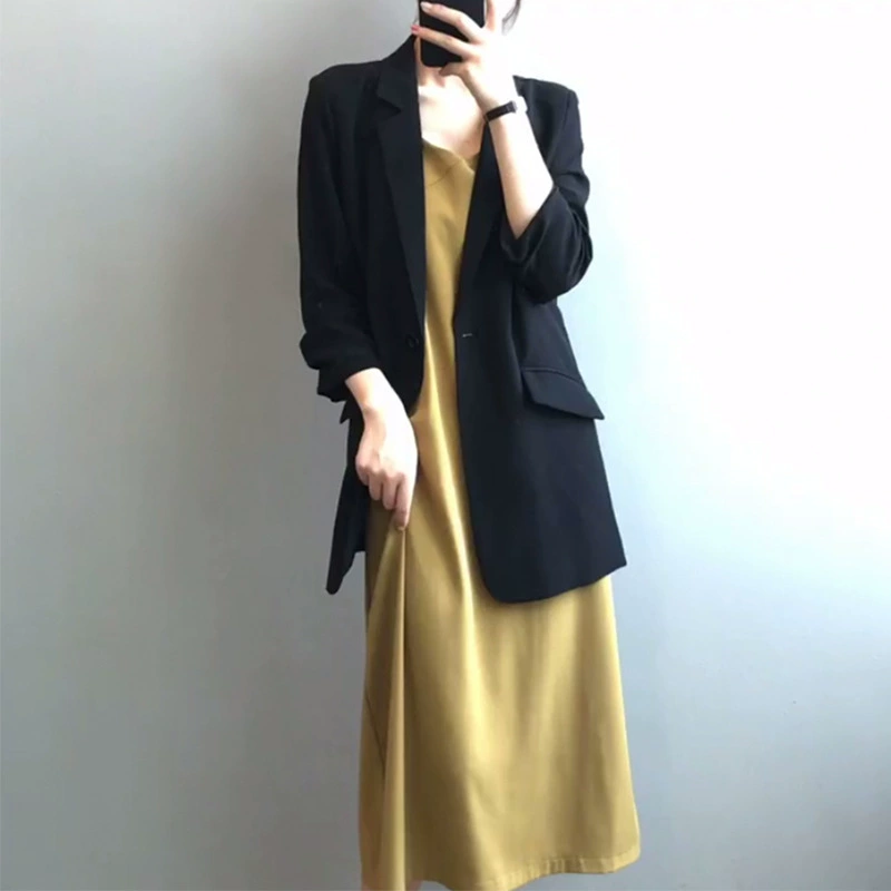 [Готовый запас] Летний тонкий маленький костюм большого размера для полных женщин, однотонный универсальный драпированный костюм для похудения, солнцезащитная куртка