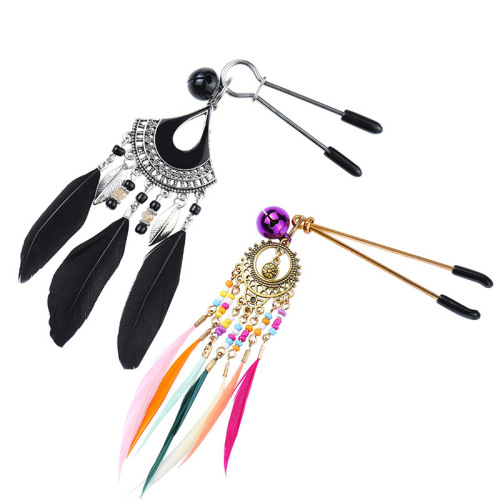 Erotic teasing nipple clips, metal fan-shaped feathers, SM nipple punishment and training, adult products for men and women, flirting and training