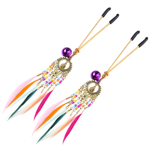 Erotic teasing nipple clips, metal fan-shaped feathers, SM nipple punishment and training, adult products for men and women, flirting and training