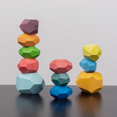 Factory direct sales Nordic ins style colorful stones puzzle stacking stone children's wooden toys ornaments