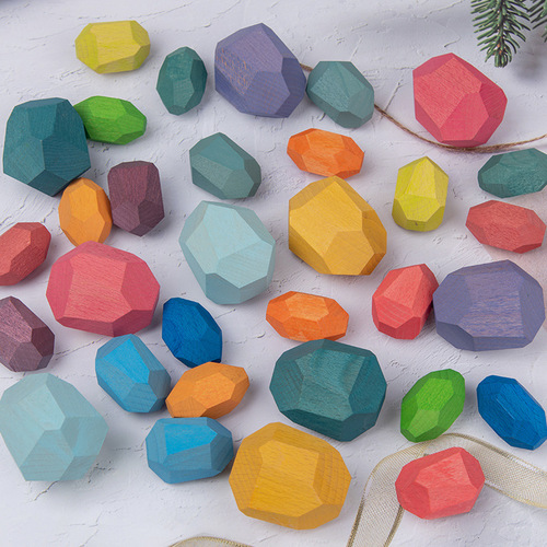 Factory direct sales Nordic ins style colorful stones puzzle stacking stone children's wooden toys ornaments