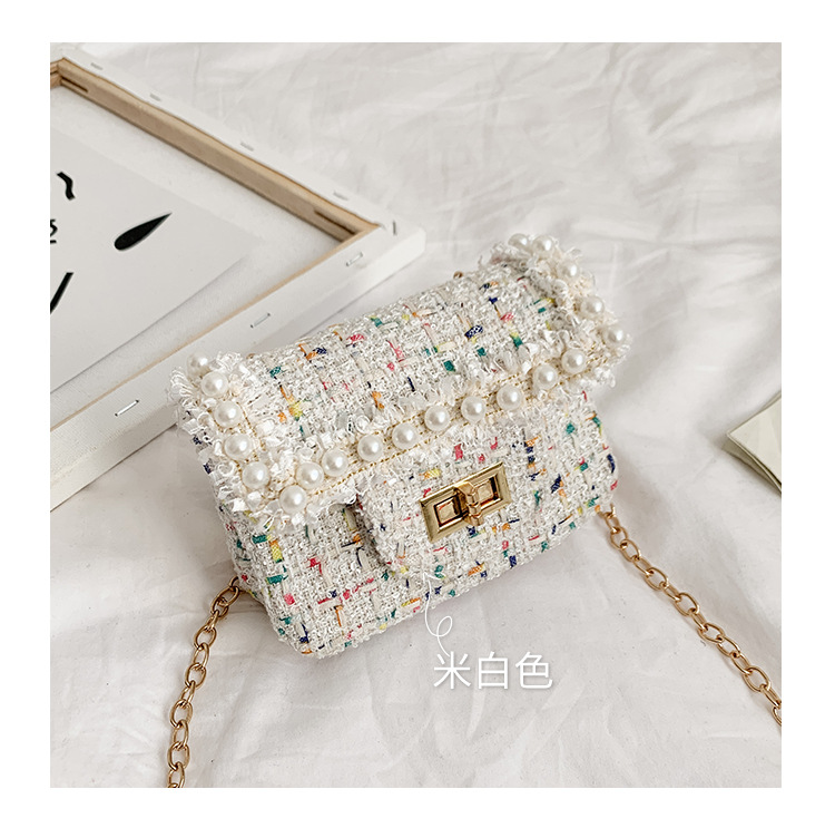 Venta al por mayor 2019 nuevo estilo Chanel Pearl bolso de hombro para niños Cadena de algodón y lino bolso de mensajero princesa monedero para niños