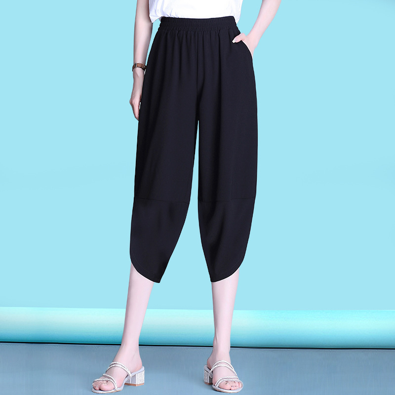 Factory Direct high waist draping elegant chiffon bloomers women's summer cropped pants loose plus size harem pants baggy pants