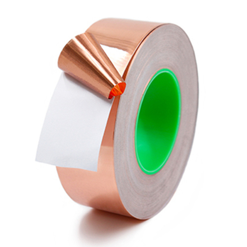 Puro cobre de doble cara cinta de hoja de cobre conductor de alta temperatura de cobre resistente cinta de hoja de señal de blindaje a prueba de radiación anti-RFID NFC