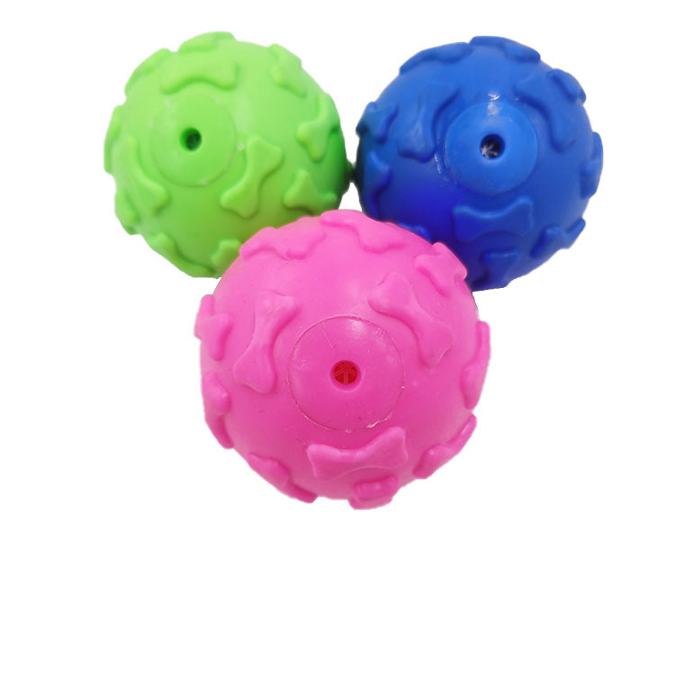 Pet TPR Bola de hueso de goma de juguete perro molar mordedura resistente a la fábrica de bolas de juguete de sonido en stock al por mayor