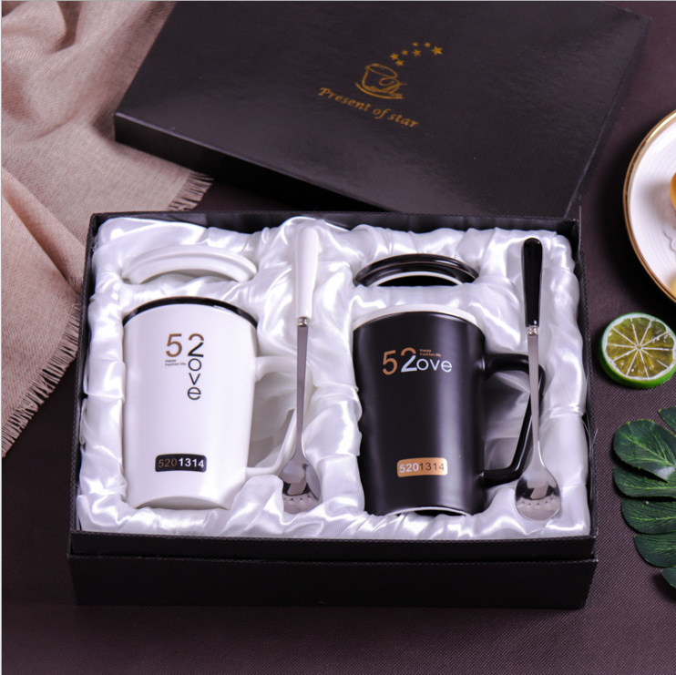 Creativo oro real 520 amor alta taza blanco y negro par simple Oficina leche café