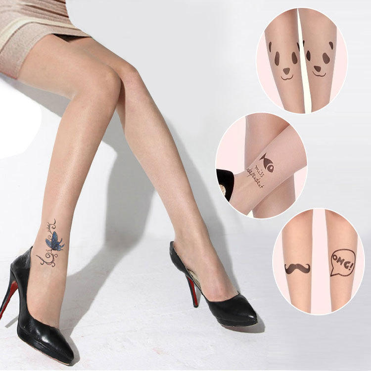 Tianzi 6130 Fashion Sexy Tattoo Socks Ultra-thin Jacquard Pantyhose Durable Trendy Socks for Women